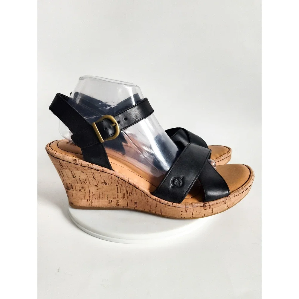 New Born Wedge Sandals 11‎ Leather Cork Ankle Strap Comfort Boho Preppy Travel